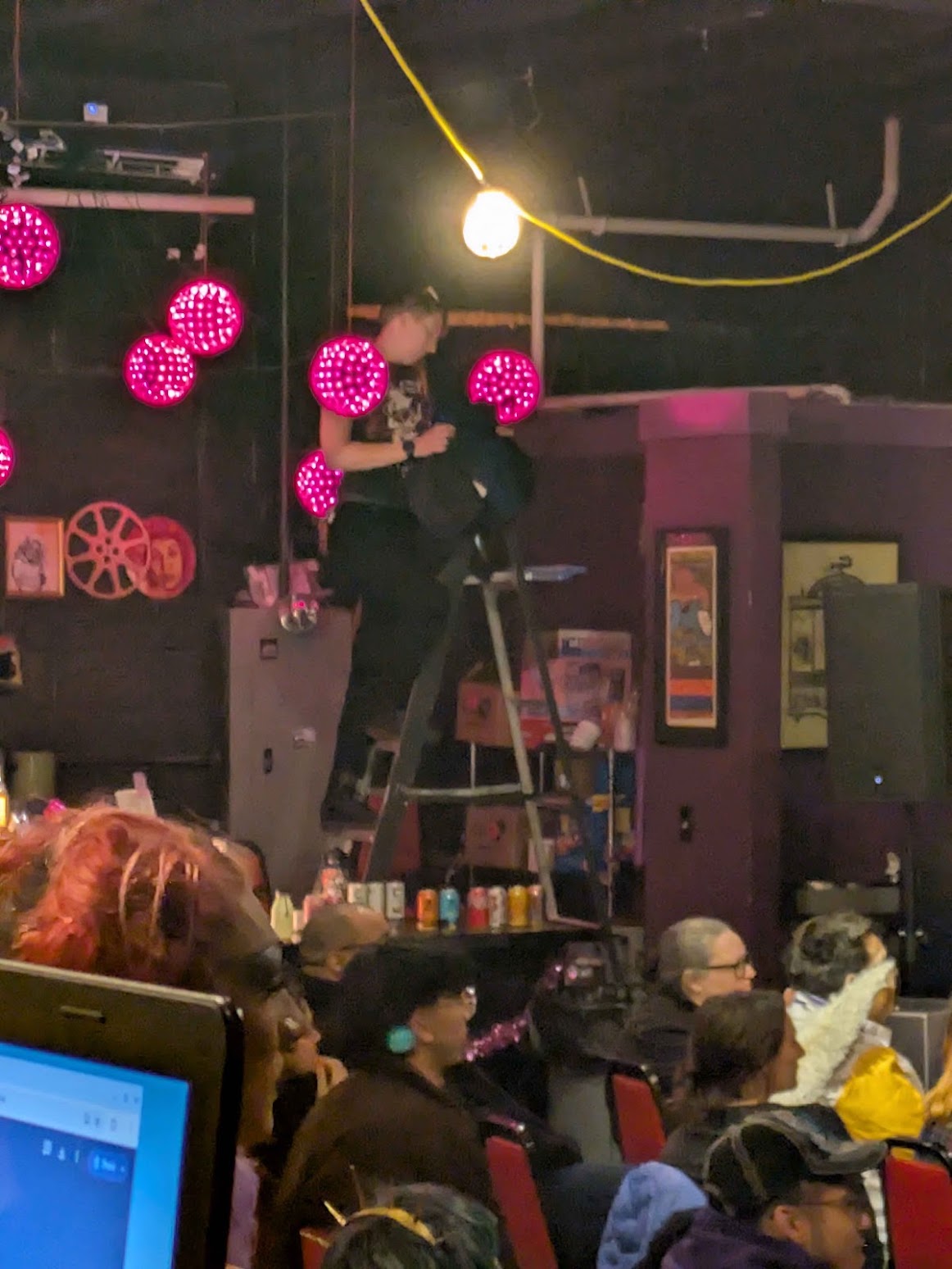 Me as an impromptu spotlight operator for Anti-Valentine's Punk Drag.